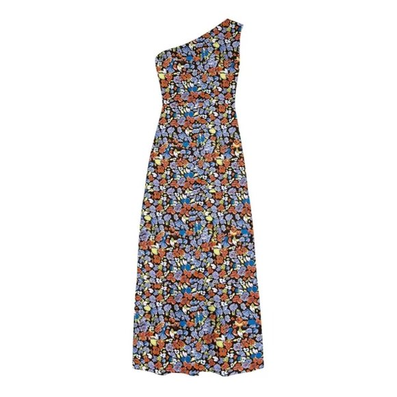 Guzom One Shoulder Mesh Wave Floral Sleeveless Long Midi Dress | women's size L - Picture 3 of 7